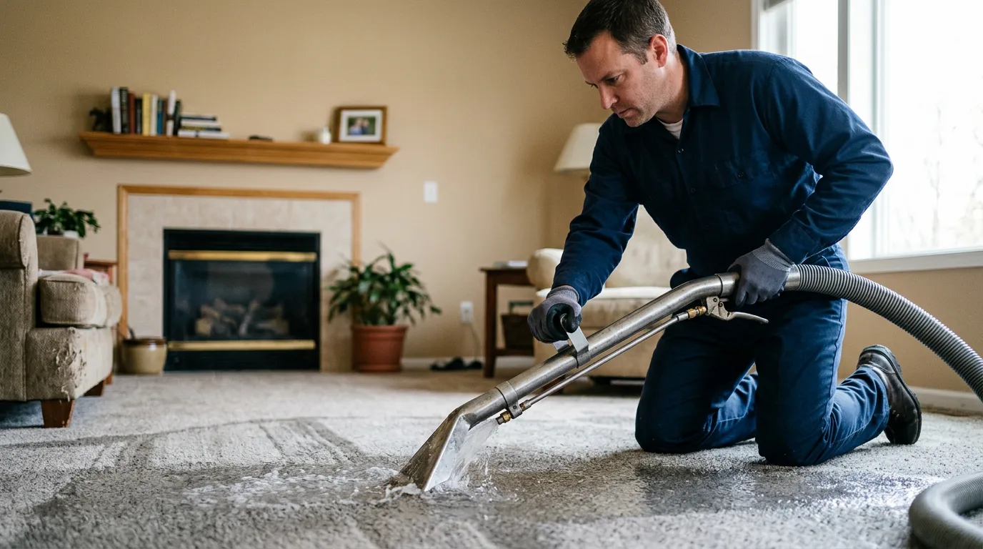 Water damage restoration technician working near Brocton, IL